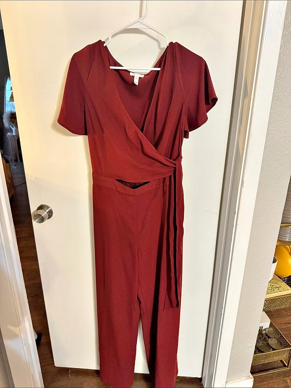 Leith Wrap Front Jumpsuit in Red Size Medium